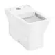 Weißes Stand-WC mit einem Spülkasten, wandbündig, horizontalem/vertikalem Abgang. Das Produkt stammt von Hansgrohe und zeigt eine einfache, funktionale Gestaltung.